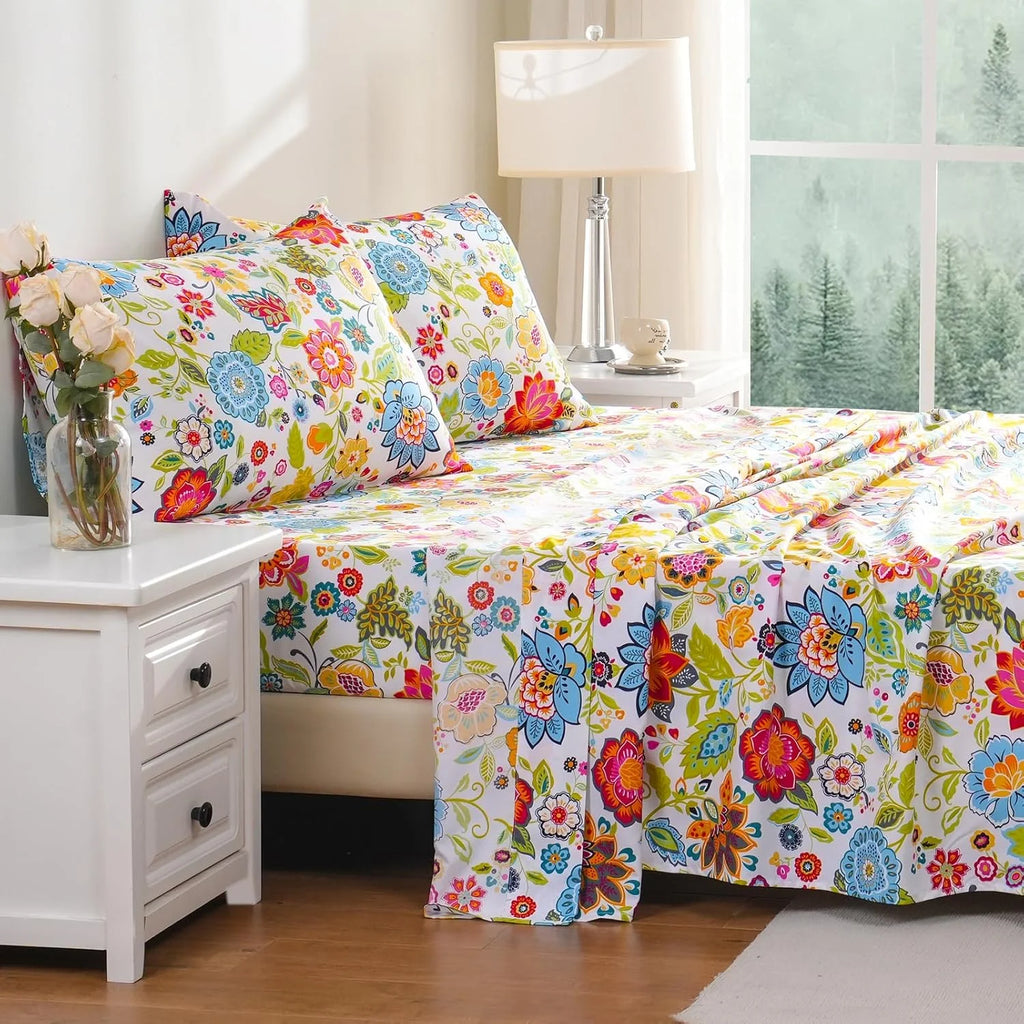 Pink Floral 4 Piece California King Microfiber Sheet Set V369011
