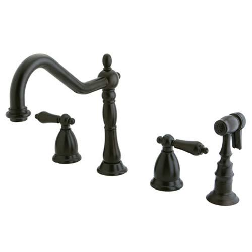 Oil Rubbed Bronze Double Handle Widespread Kitchen Faucet with Brass Sprayer M623898
