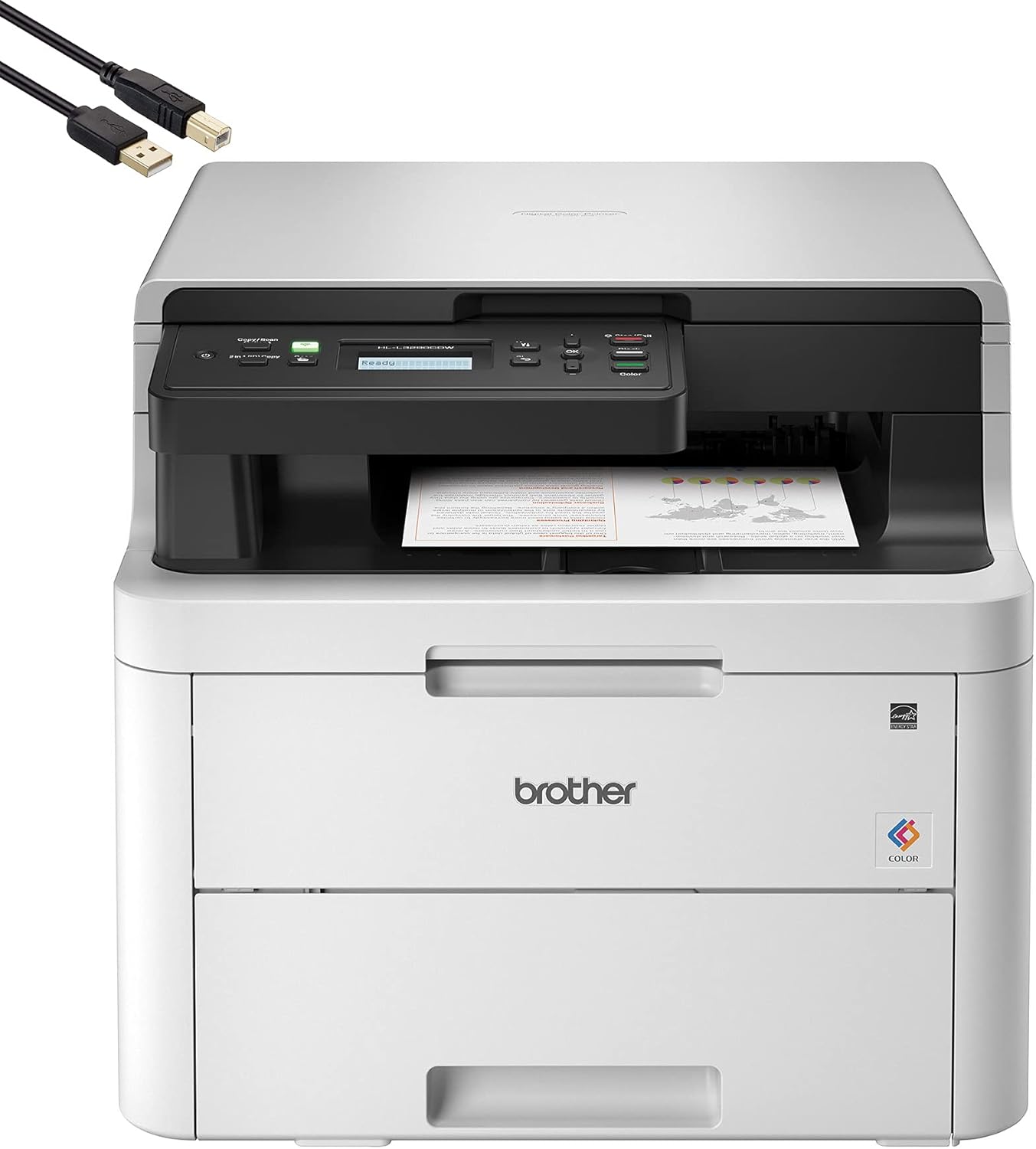 Compact Digital LED Color All-in-One Printer with Flatbed Copy & Scan, Wireless Duplex Printing, 25 ppm, 600x2400 dpi X42166