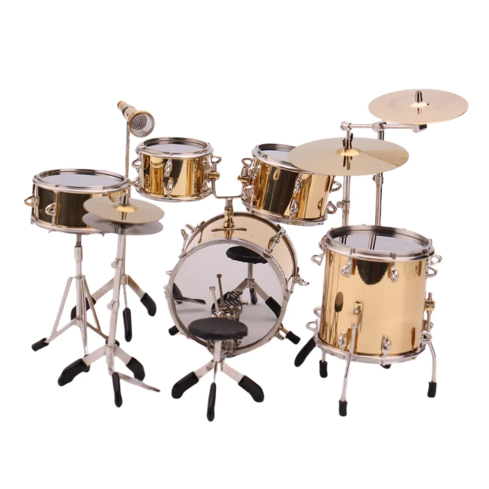 Gold Miniature Drum Set Dollhouse Ornament Photography Props R2829