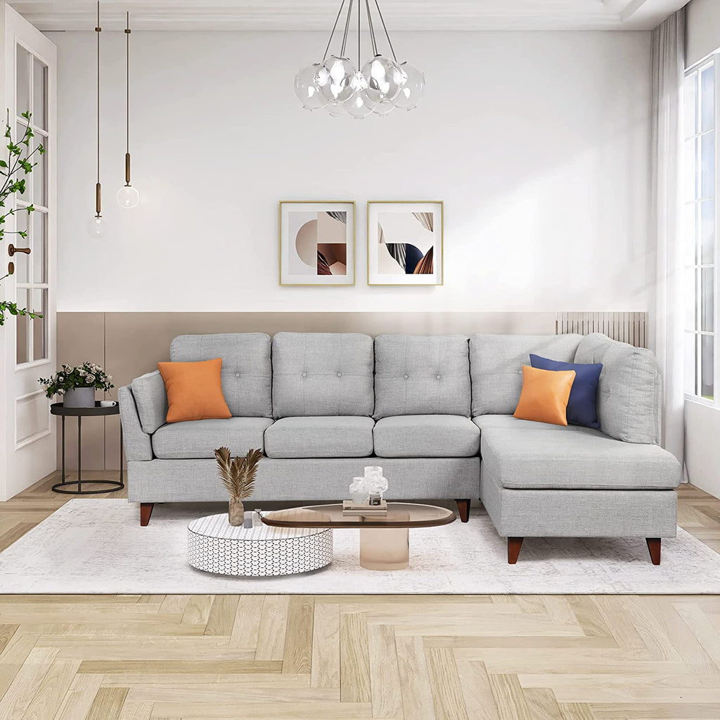 Gray Linen L-Shape Sectional Sofa with Chaise Lounge Q355
