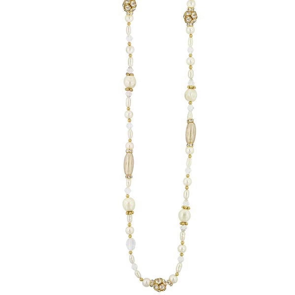 Faux Pearl And Crystal Rope Necklace 38" E166