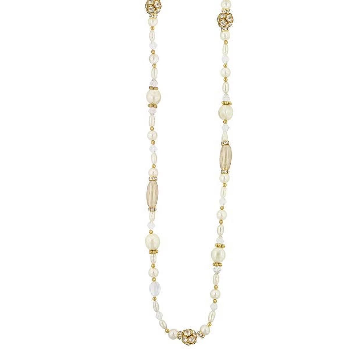 Faux Pearl And Crystal Rope Necklace 38" E166