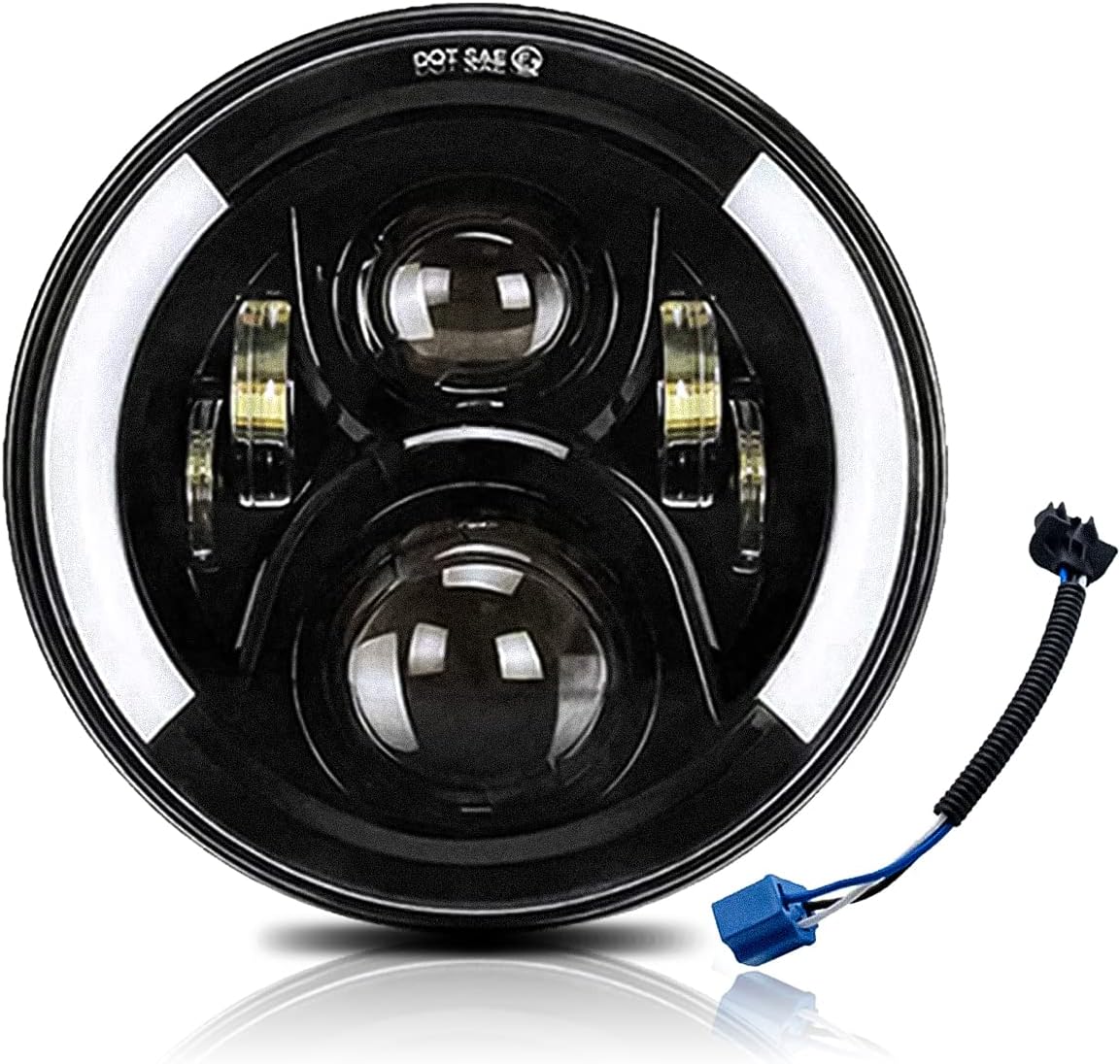 7Inch Round LED Motorcycle Headlights with Housing Bucket Bracket Mount for Amber Turn Signal Lights DRL Hi/Lo Beam Headlamps W5351