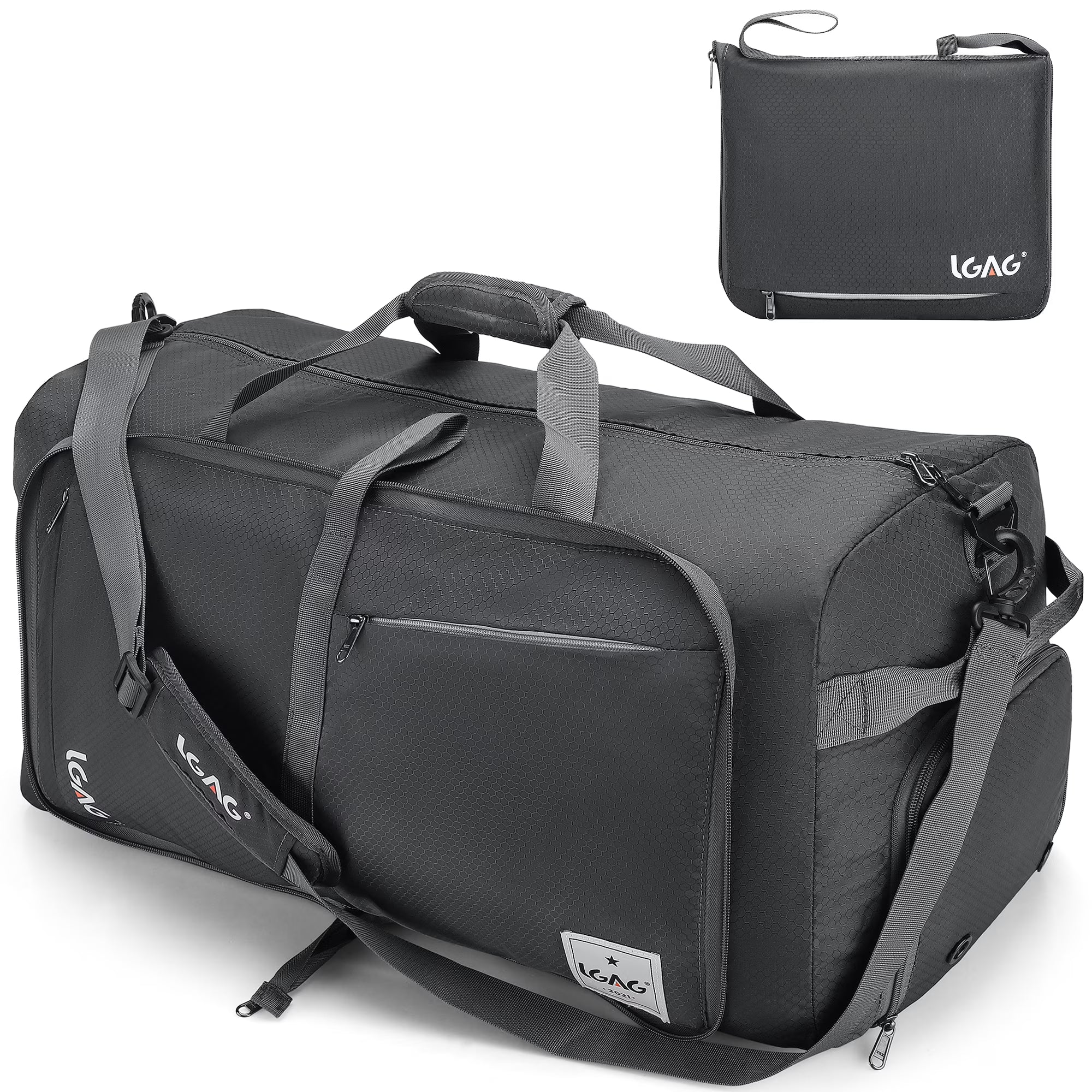 Gray 85L Foldable Waterproof Duffle Bag with Shoe Compartment A723