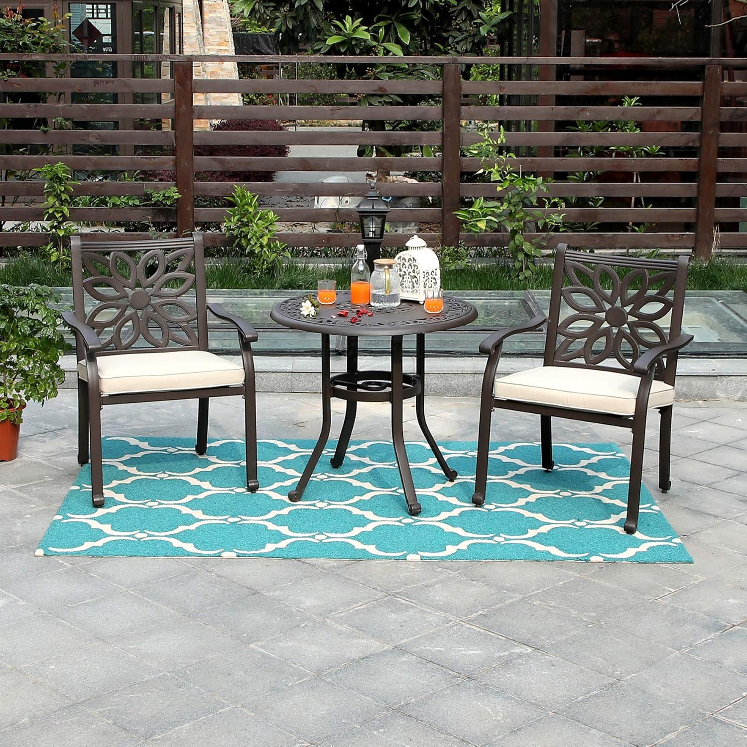 3 Pieces Cast Aluminum Bistro Bar Set with 2 Chairs and 1 Round Table, Antique Bronze Y794643
