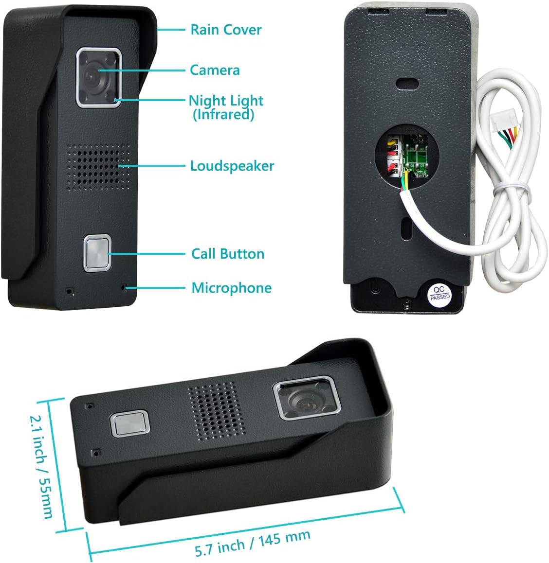 7 Inches Wired Video Door Phone System with IR Night Vision Camera W115