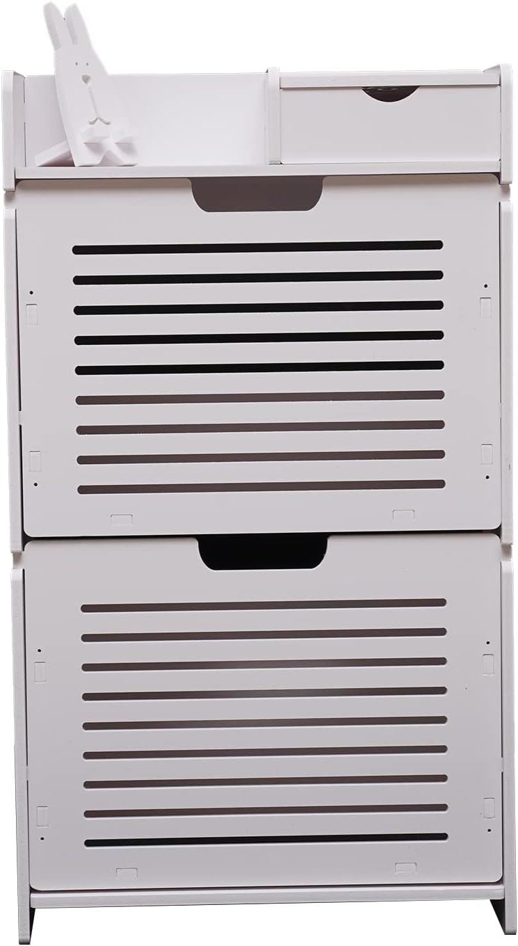White 2 Tier Narrow Shoe Cabinet I588737