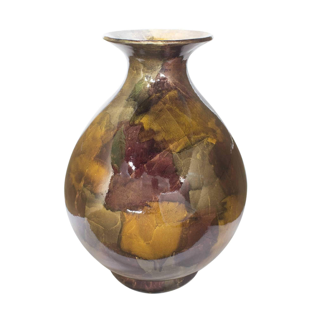 Bronze Brown Amber Gray Ceramic Round Water Jar Vase W4420