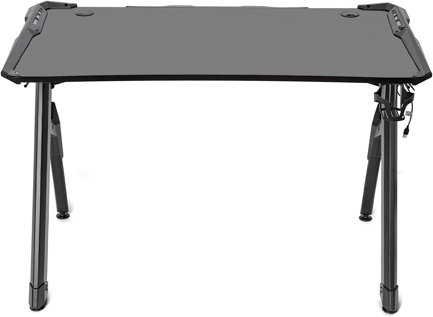 Ultrawide Curved LED Computer Desk, Waterproof Carbon-Fiber Surface, 6-Color RGB Lighting Accents, Cup Holder, 31.5 Mouse Pad E263