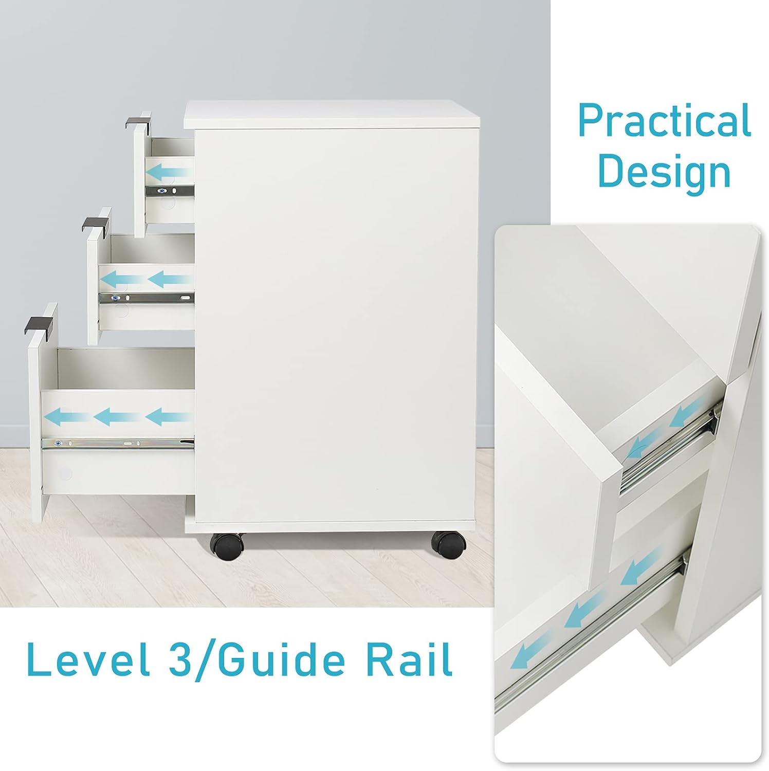 White 3 Drawer Rolling Wood File Cabinet G236507