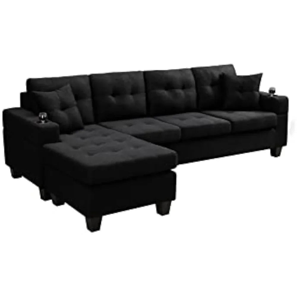 Black L-Shaped Upholstered Sofa Bed with Reversible Chaise H199184