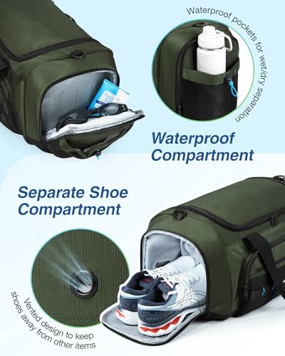 Black Water-resistant Gym Duffel Bag with Shoe Compartment Y2648