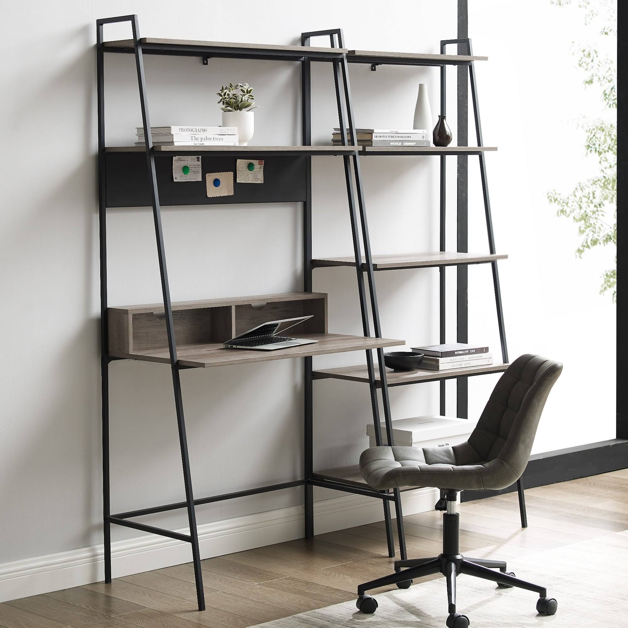 2-Piece Desk and Ladder Shelf Set - Rustic Oak N1091