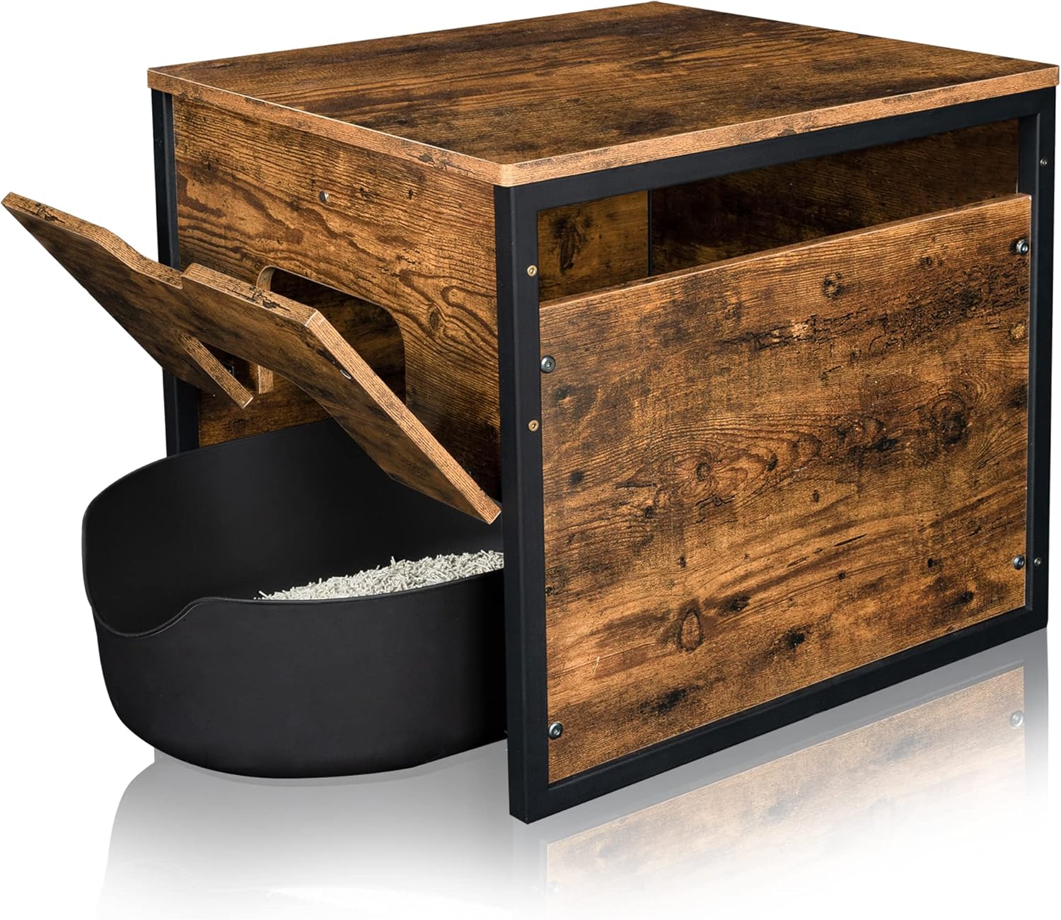 Rustic Brown and Black Cat Litter Box Enclosure with Magnetic Door, Pack of 2 G1100