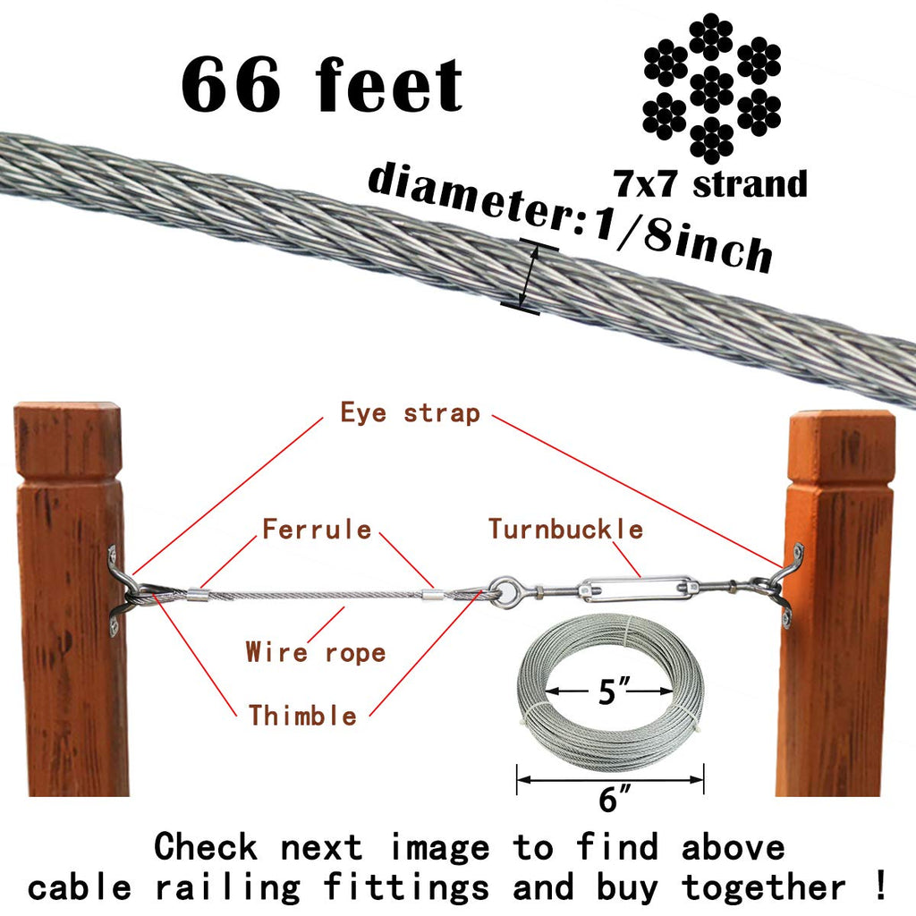 Galvanized Steel Wire Rope 65Feet 1/8 7x7 Strand Q23554