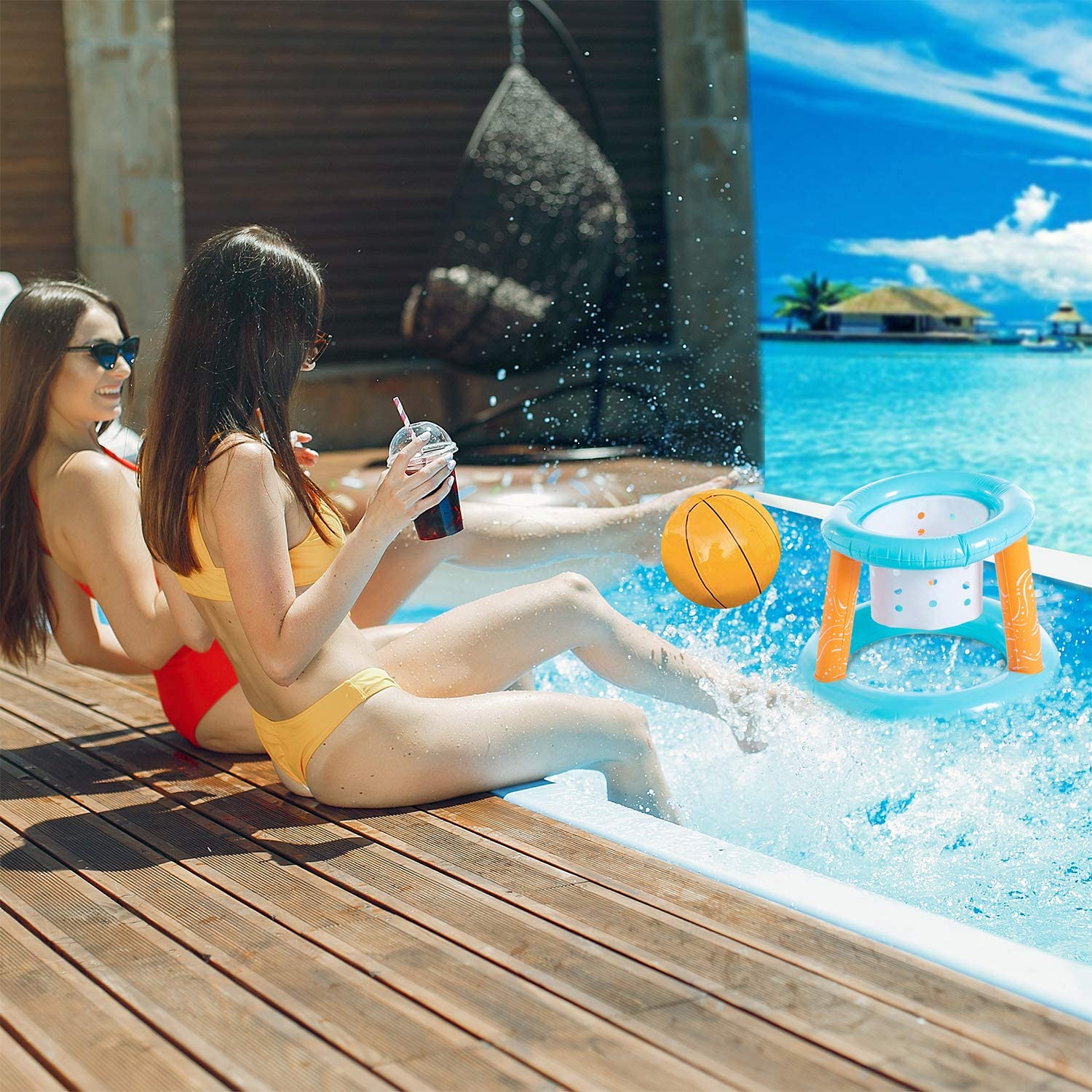 Light Blue Inflatable Pool Volleyball Game Set with 2 Ball Z795240