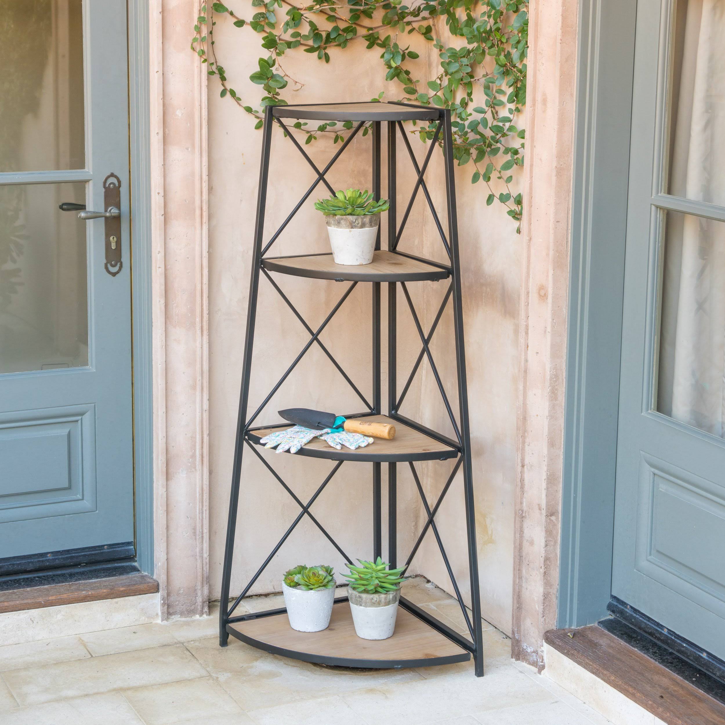 Outdoor Industrial 3 Shelf Firwood Corner Bookcase M62617