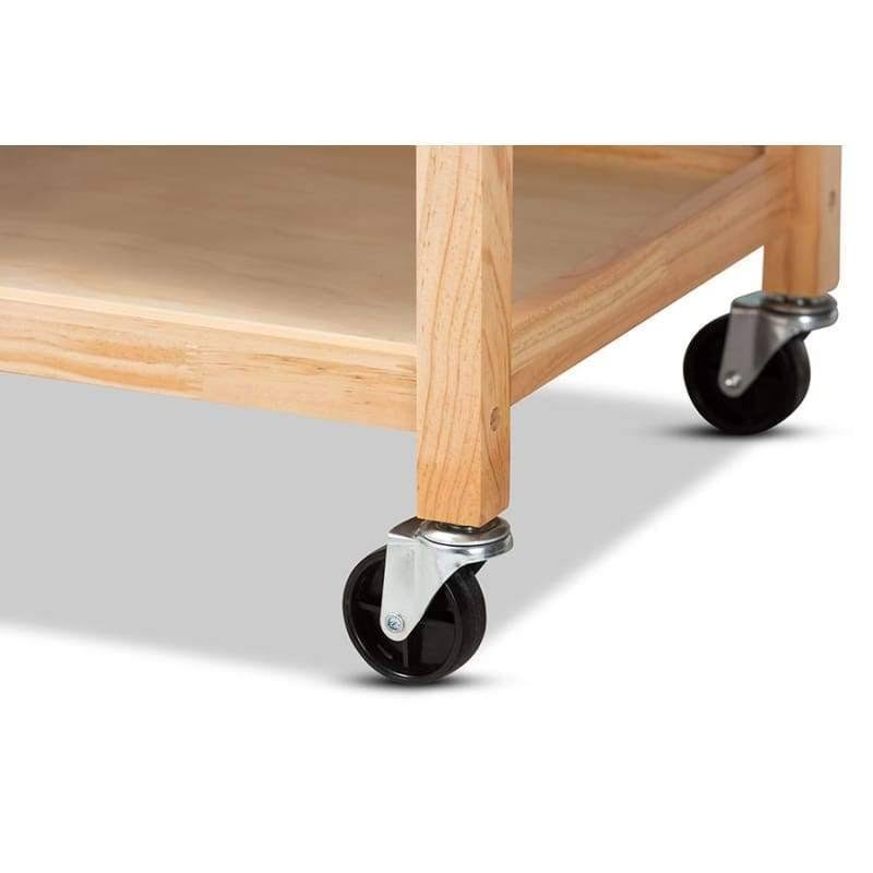 Pine Wood and Stainless Steel 2-Drawer Kitchen Island Utility Storage Cart Q111