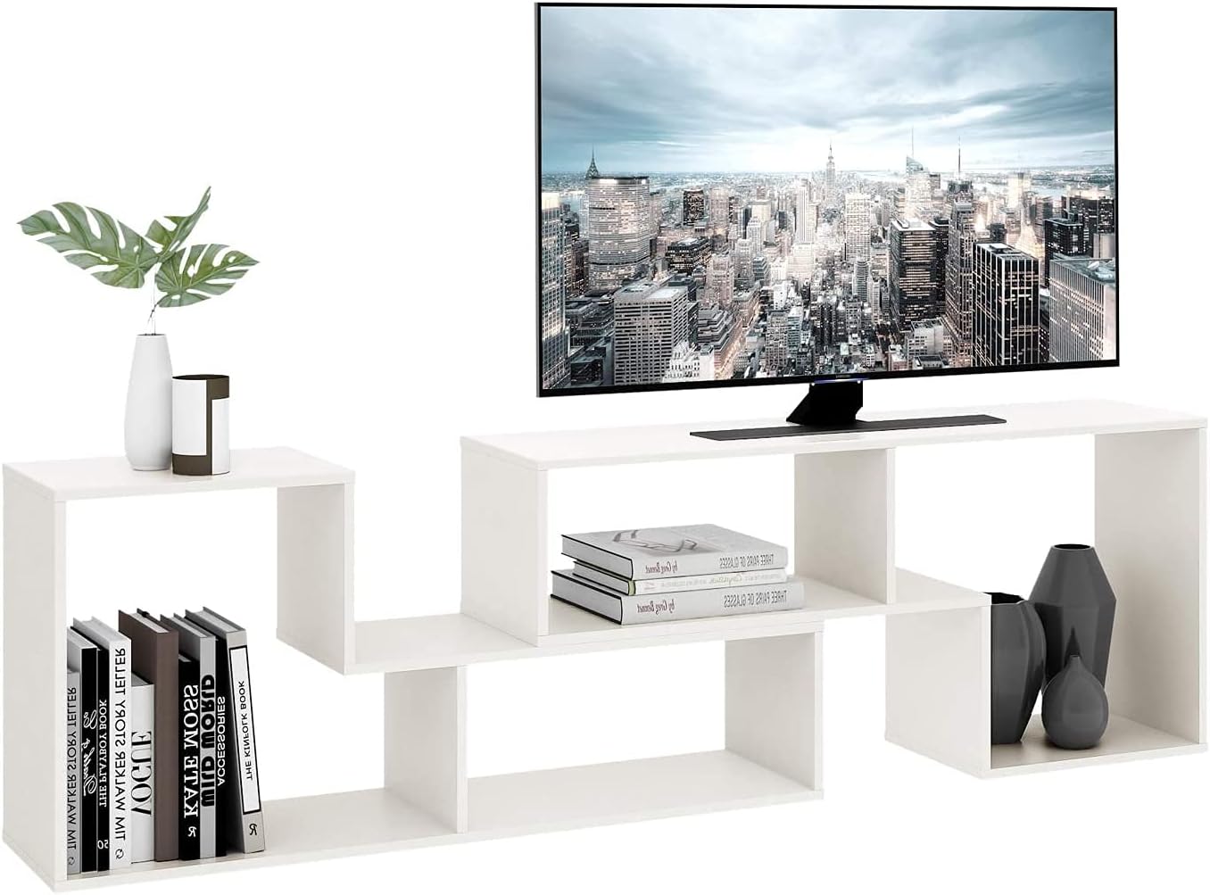 White TV Console Stand with Storage Shelf Y7638