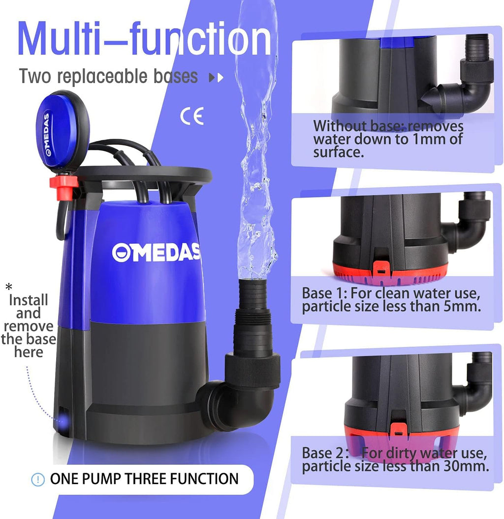 Submersible Sump Pump 3 in 1 Clean/Dirty Water Utility Water Pumps with Float Switch and 16.4ft Cable, Pack of 2 U792