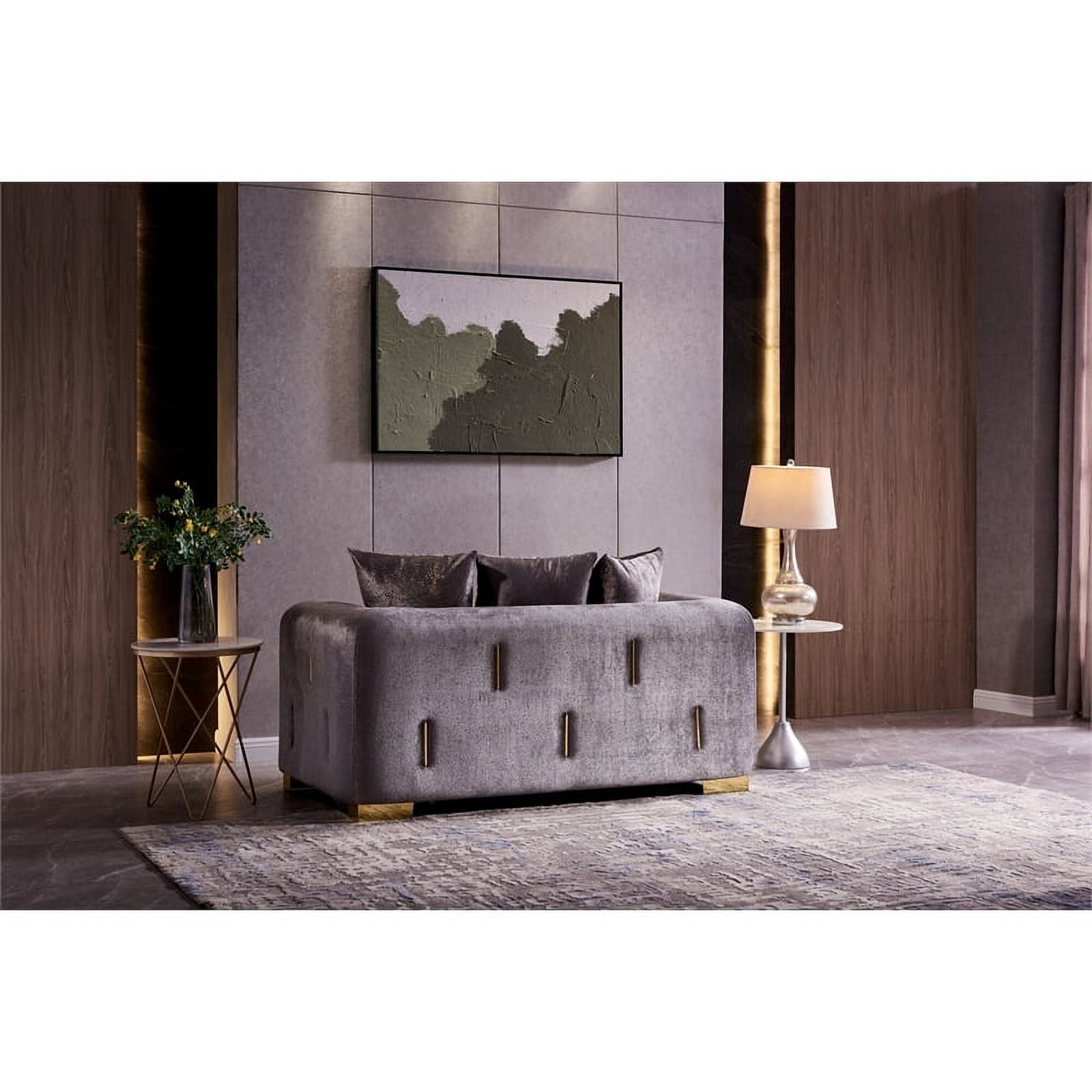 Gray Velvet 2Pc Living Room Set with Wood K341722