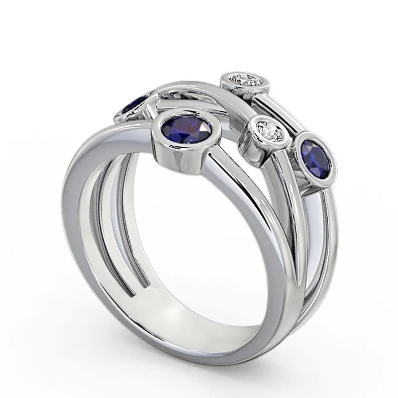14K White Gold Blue Sapphire Diamond Eternity Band Size 4 T9378