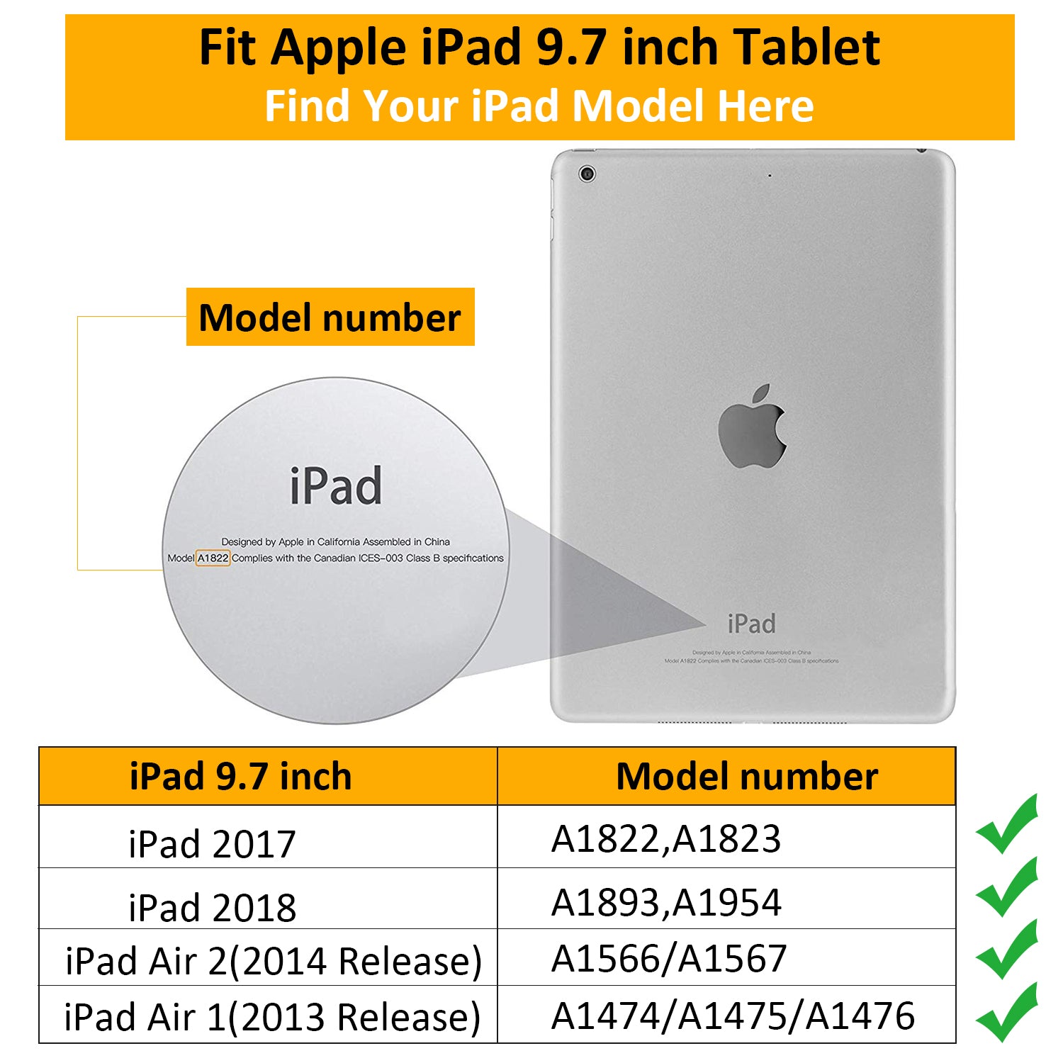 Kids Protective Case for 9.7-inch iPad 5th 6th Gen / iPad Air 1 / iPad Air 2 - BLACK V13692