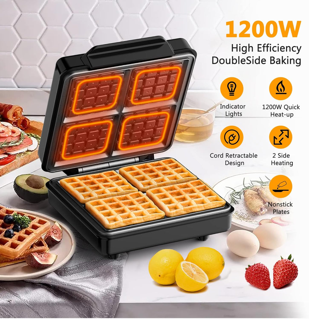Black 4 Slices Square Non-Stick Waffle Maker C504