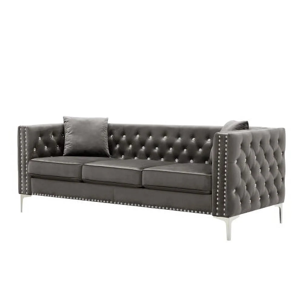 Grey Velvet Sofa with 2 Pillows C494787