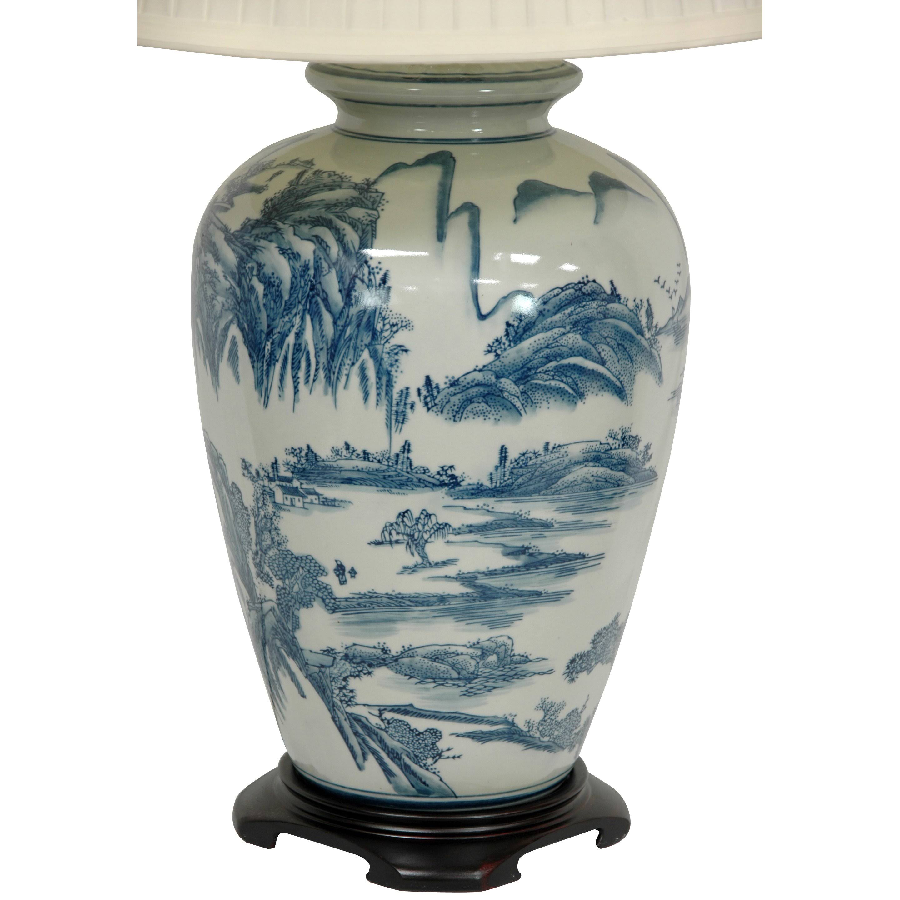 Blue and White Chinese Landscape Lamp O905