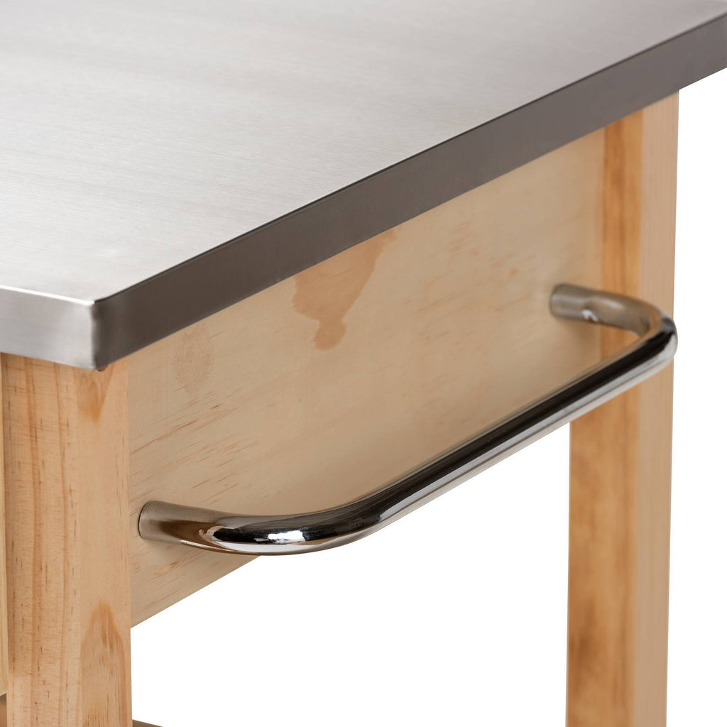 Pine Wood and Stainless Steel 2-Drawer Kitchen Island Utility Storage Cart Q111