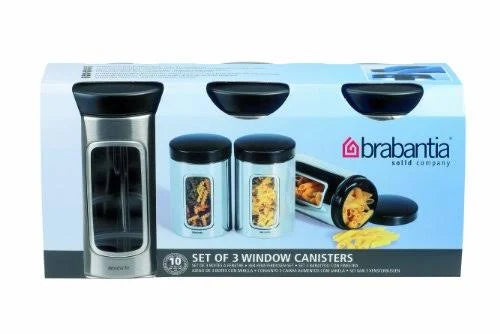 3-Piece Window Canister Set, 1.4-Liter, Matte Steel with Black Lid I85815