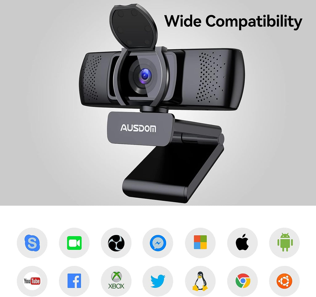 1080P Webcam with Privacy Cover, Dual Noise Reduction Microphones, 90° Wide-Angle View M401