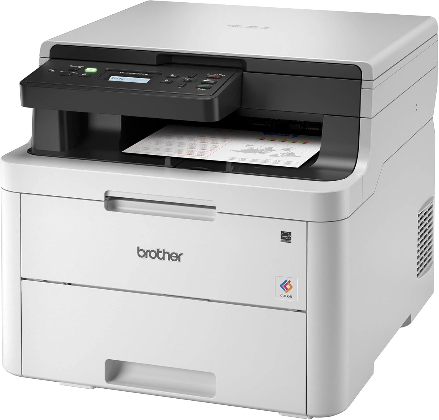 Compact Digital LED Color All-in-One Printer with Flatbed Copy & Scan, Wireless Duplex Printing, 25 ppm, 600x2400 dpi X42166