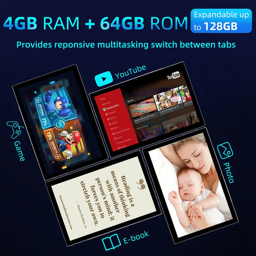 10.1 inch 2 in 1 Android 12 Tablet with Docking Keyboard Case, 4GB RAM 64GB ROM, 1920x1200 Full HD, Octa-Core Processor, 7000mAh Battery, Gray I990