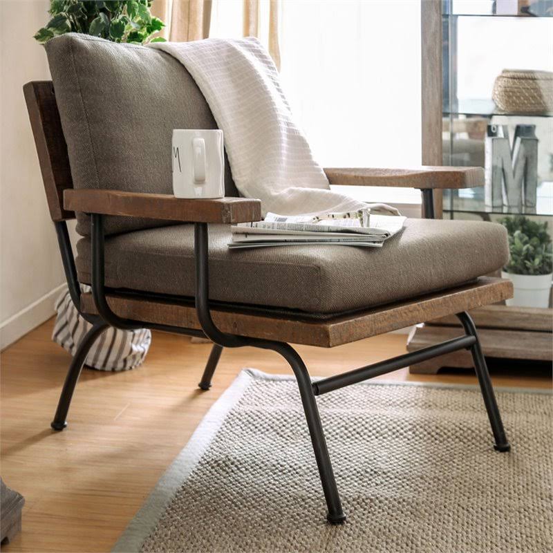 Rustic Metal Legs Accent Chair S14657