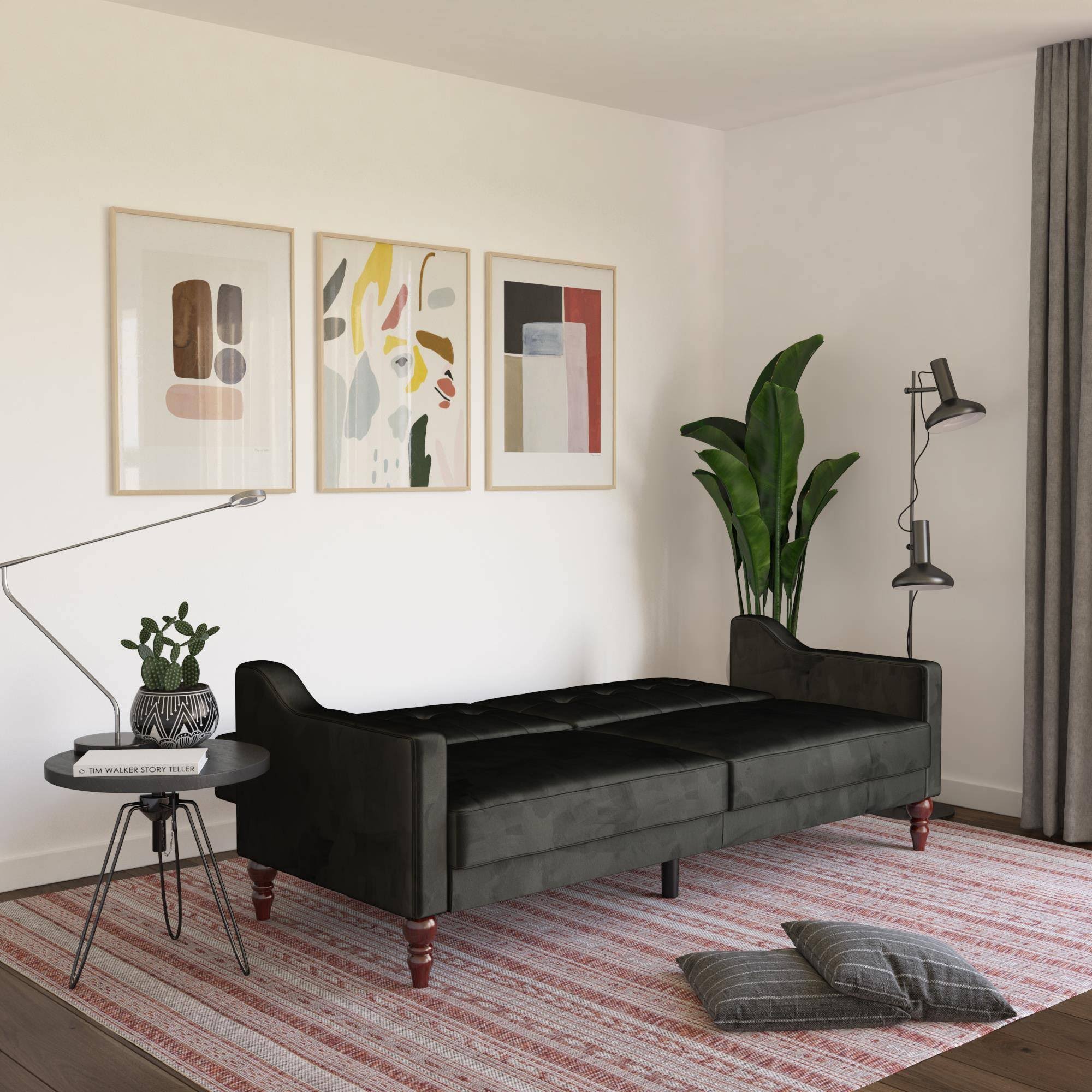 Black Coil Futon Convertible Sofa Bed S964