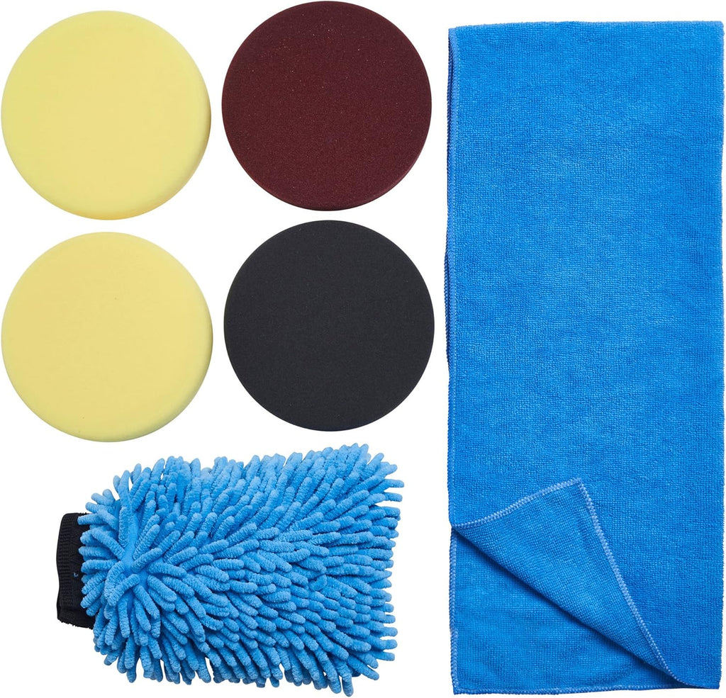 6 Dual Action Polisher Machine Kit with 4 Polishing Pads, Wash Mitt, Microfiber Cloth and Carrying Bag H4464