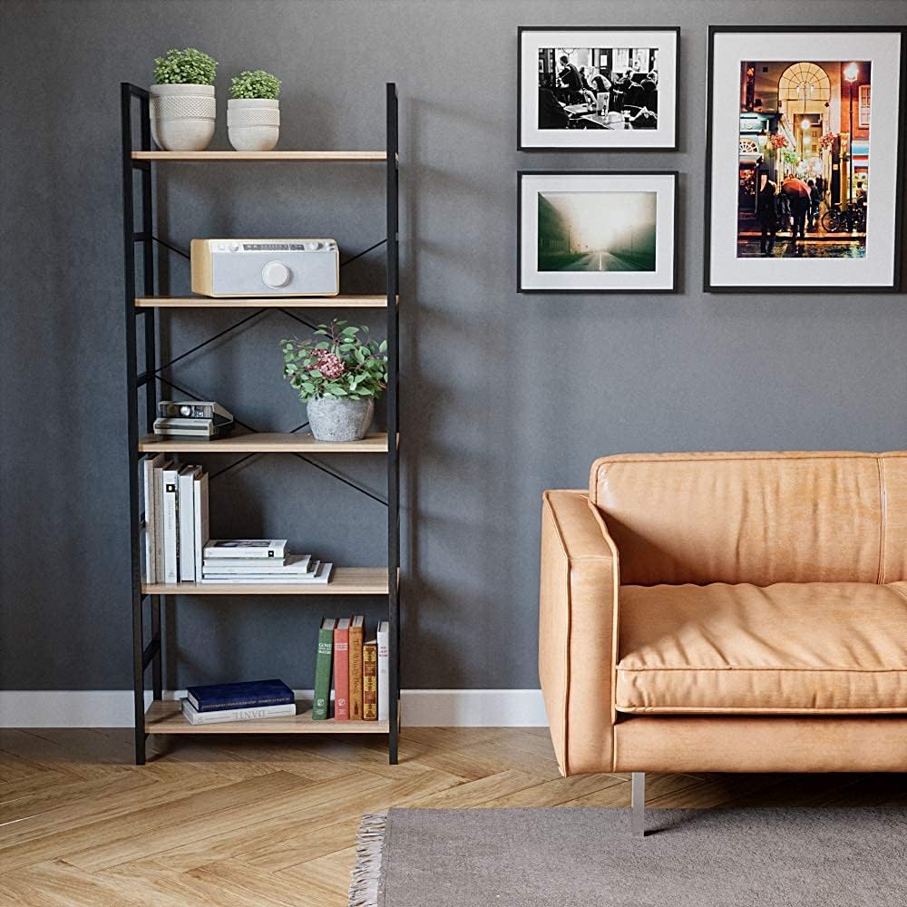 5 Tier Wood Bookcase with Adjustable Shelves T94841