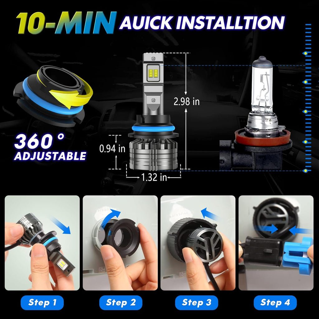LED Headlight Bulbs Conversion Kit 6500K Cool White IP68 Waterproof, Pack of 2 S3794