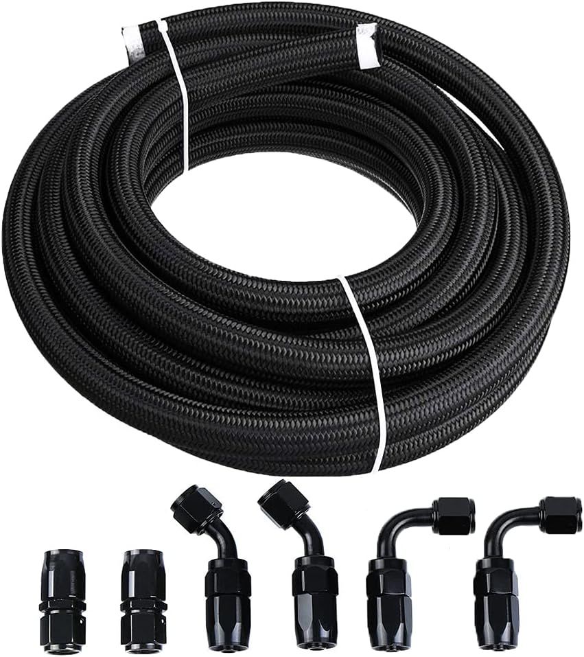 3/8 6AN Fuel Line 10ft High Pressure Nylon Braided Stainless Steel Hose Fitting Kit Pack of 2 V956587