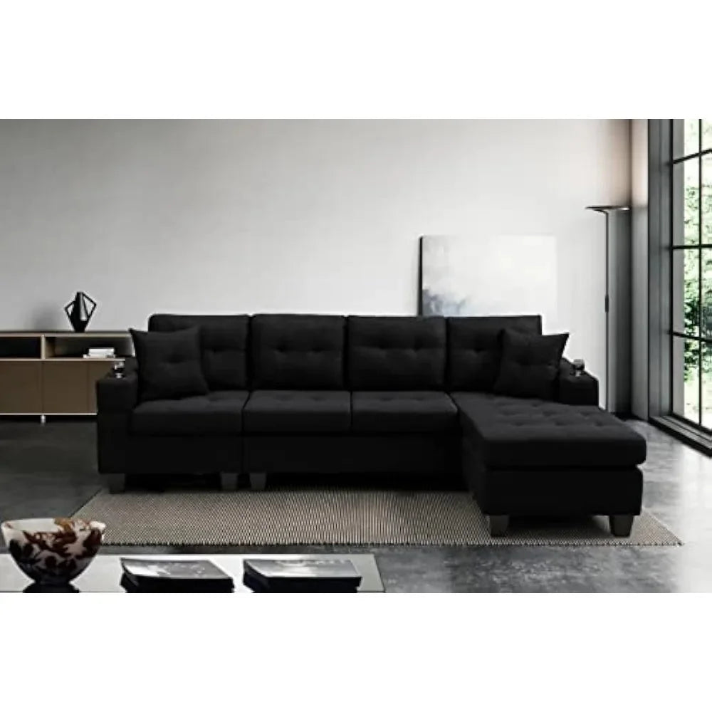 Black L-Shaped Upholstered Sofa Bed with Reversible Chaise H199184