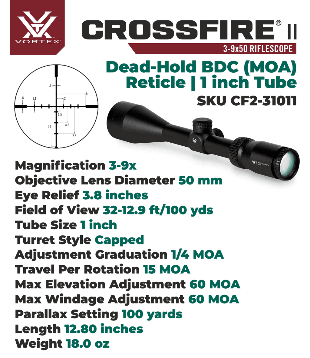 3-9x50 Dead-Hold BDC (MOA) Reticle, 1 inch Tube M68472