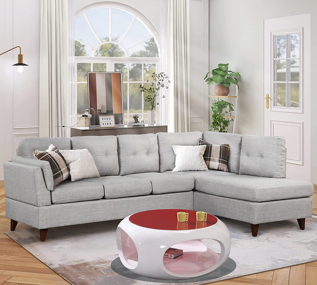 Gray Linen L-Shape Sectional Sofa with Chaise Lounge Q355