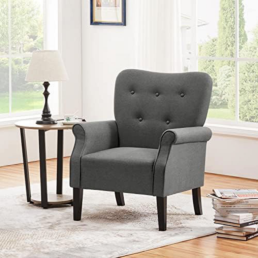 Mid Century PU Leather Accent Chair with Wood Legs and High Back V2828
