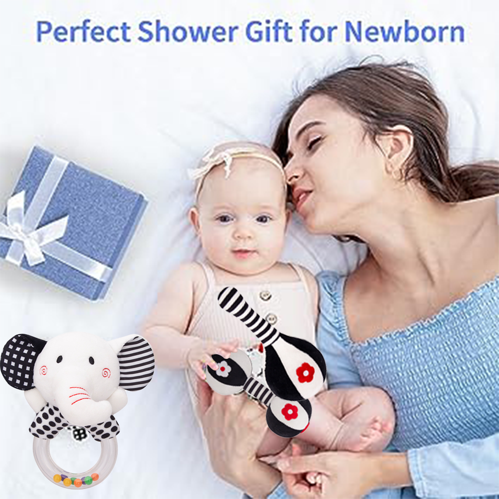 3Pcs Black & White Baby Rattles Set L68730