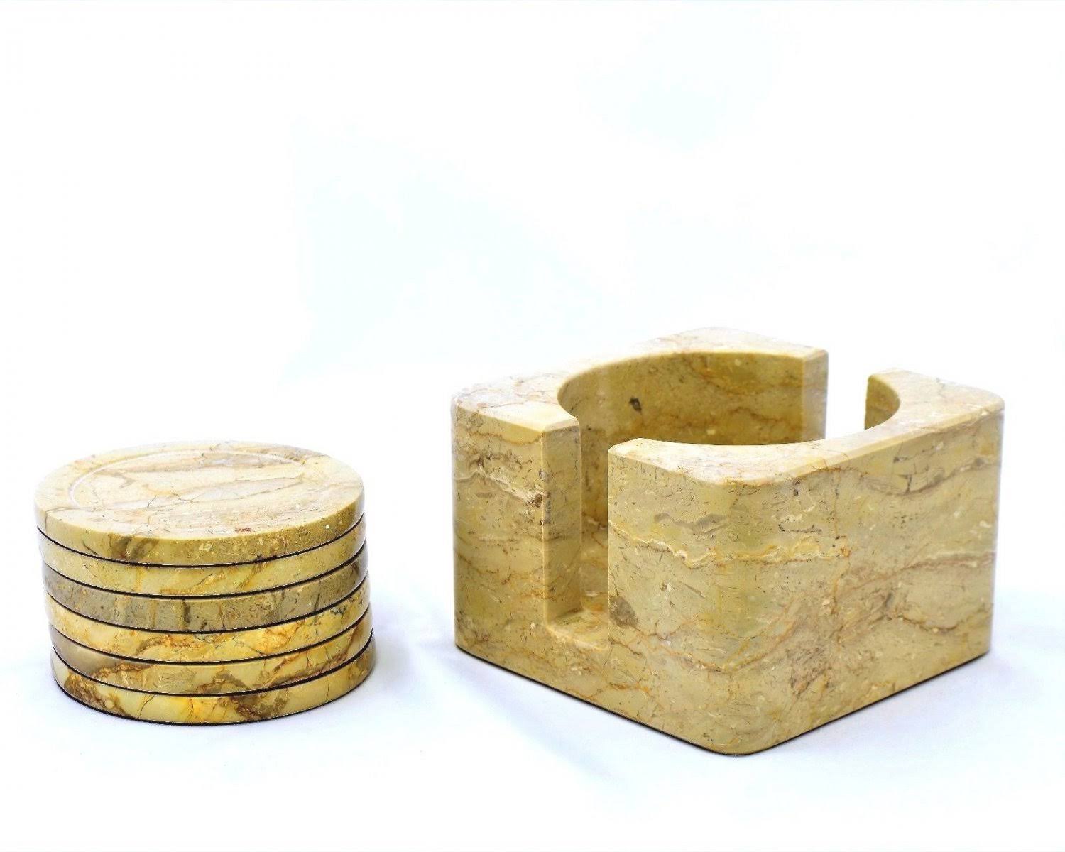 Sahara Beige Coasters with Square Holder (Set of 6) T39898