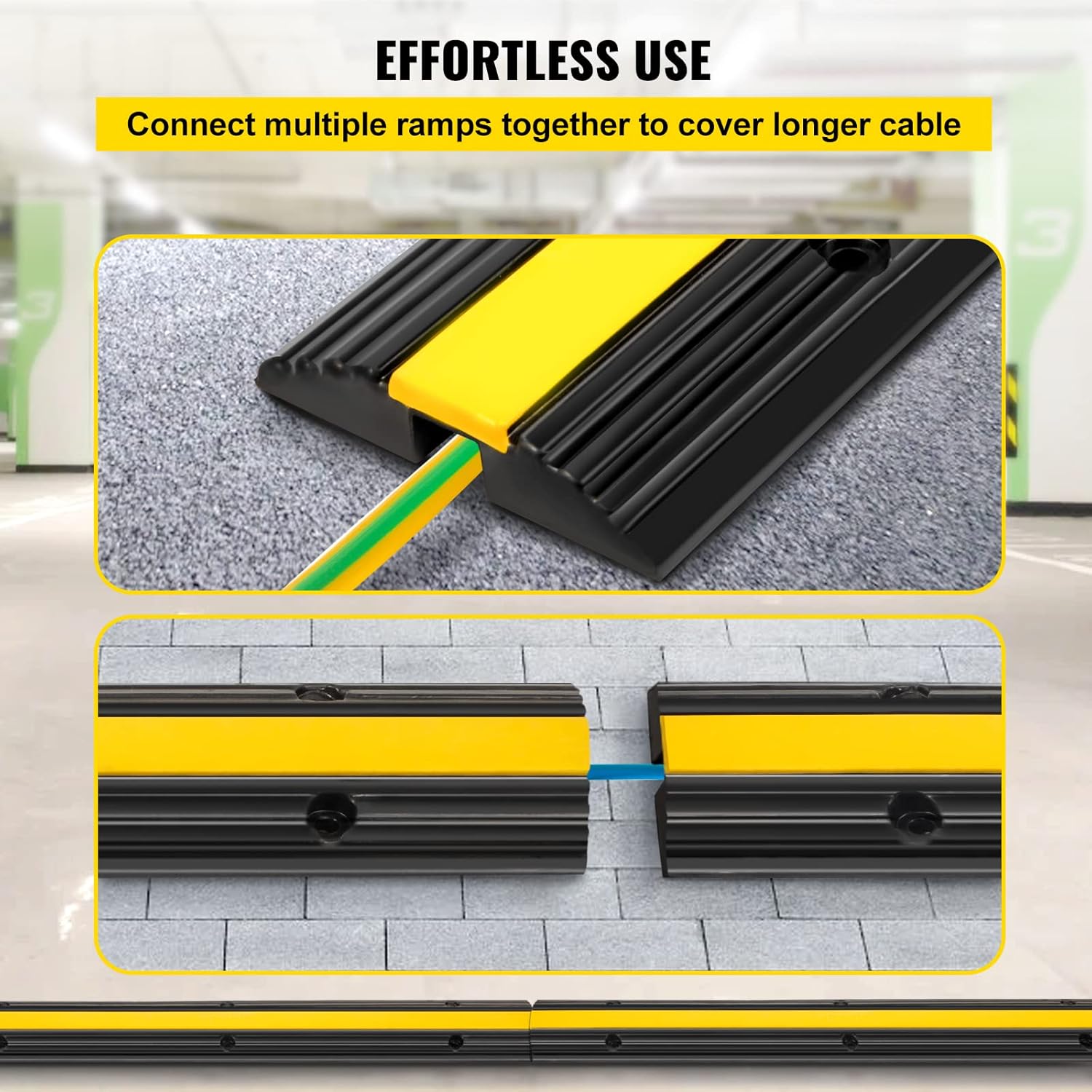 3 Packs 1 Channel Heavy-Duty Rubber Cable Protector Ramp A8094