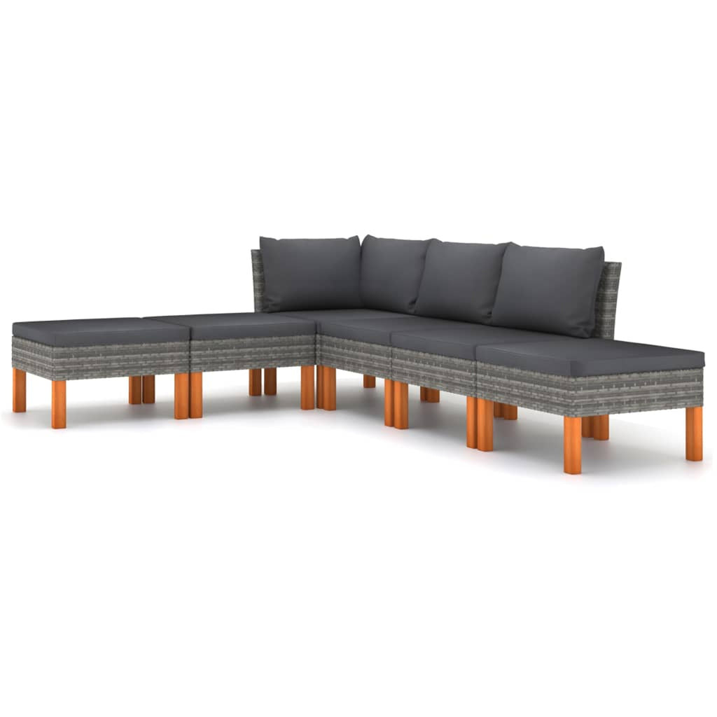 6 Piece Poly Rattan Garden Set with Cushions Gray D34364
